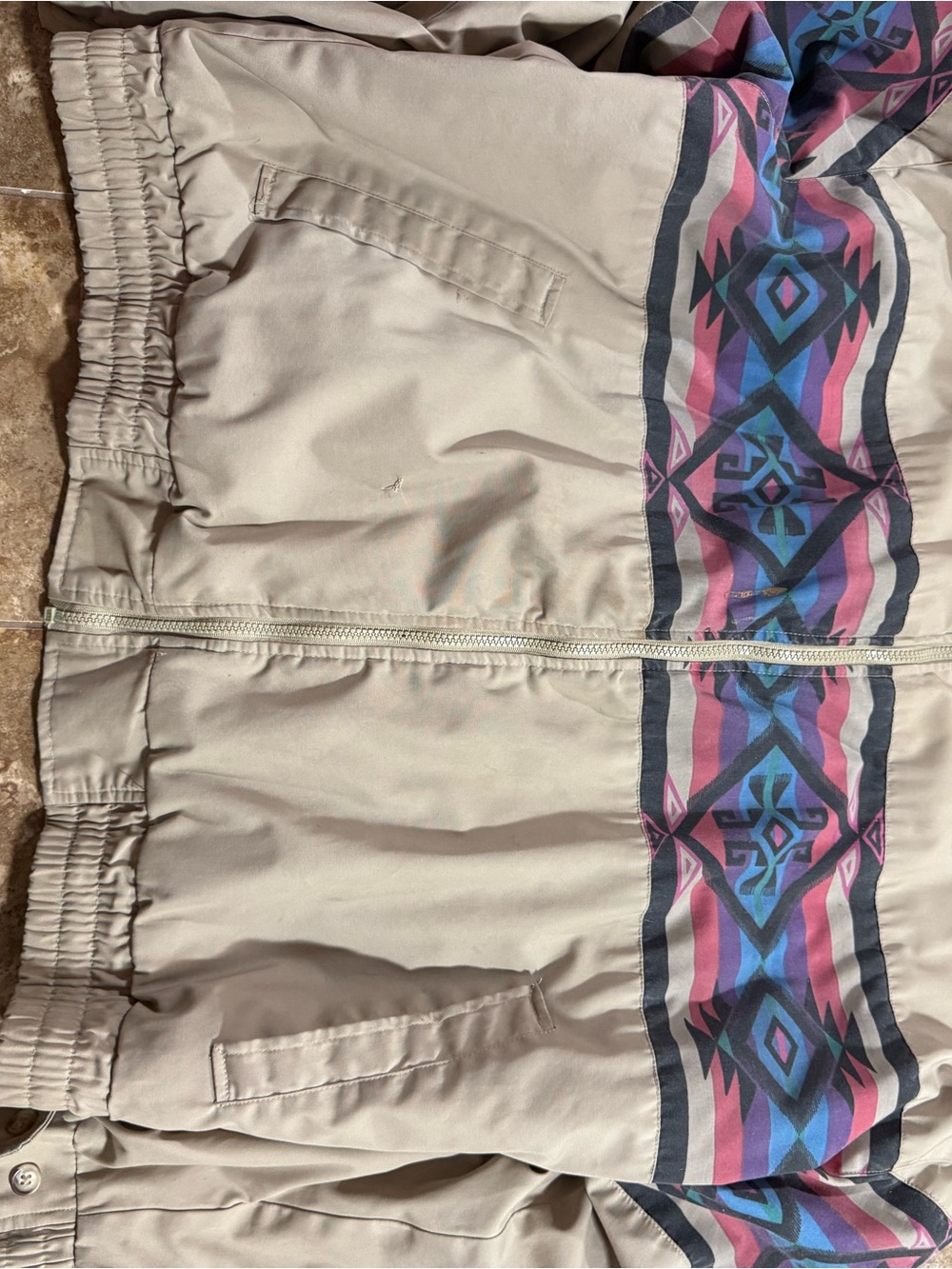 Vintage Men’s Roper Jacket with Cream Base and Pink & Blue Aztec Stripe SIZE XXL